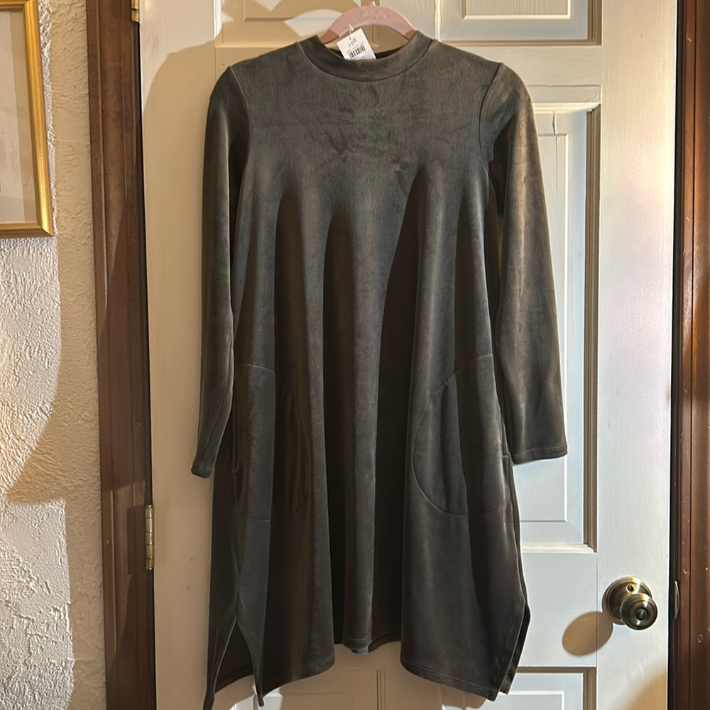 NWT J Jill Velveteen Swing Dress Mocha XS Petite XSP